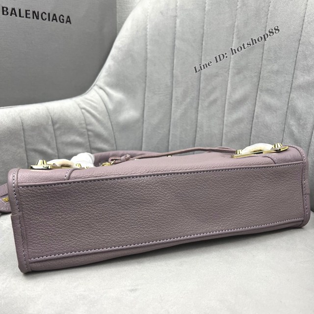 Balenciaga專櫃爆款金釘香芋紫色義大利進口山羊皮中號機車包 巴黎世家原單經典手提機車包 fyj1762